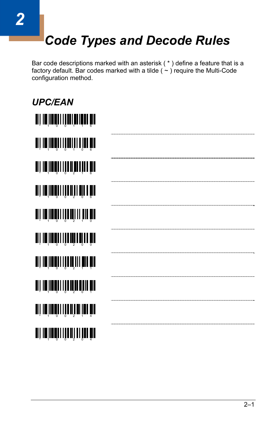 Code types and decode rules, Upc/ean, Upc/ean –1 | Enable upc/ean, Disable upc/ean, Enable upc-a, Disable upc-a, Enable upc-e, Disable upc-e, Enable ean-13 | GoDEX GS220 User Manual | Page 8 / 82