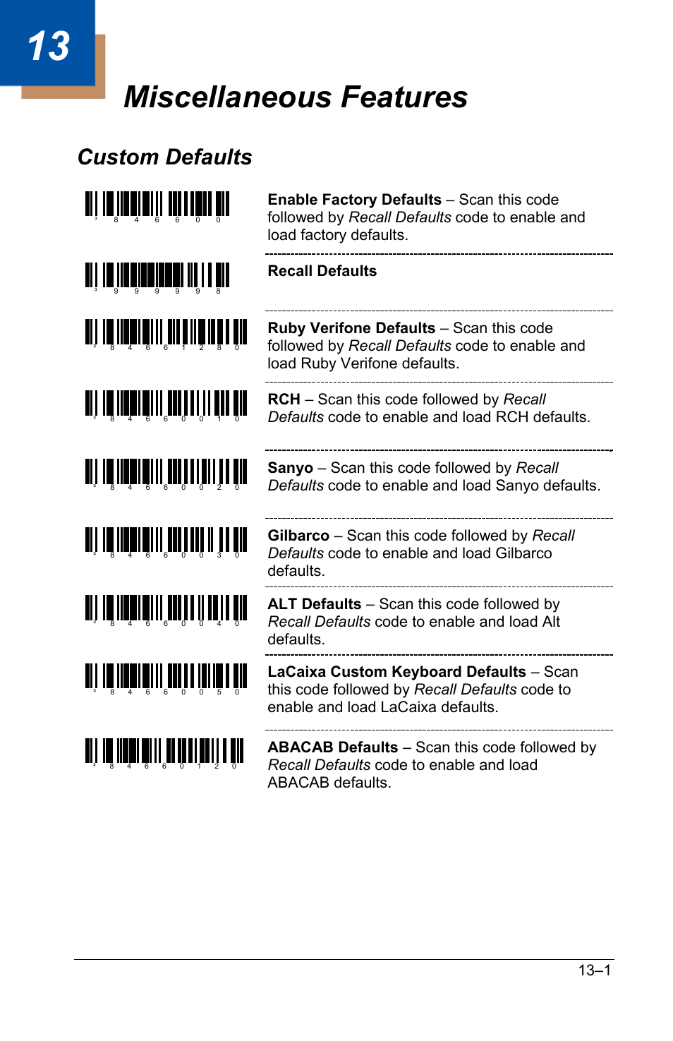 Miscellaneous features, Custom defaults, Custom defaults –1 | Recall defaults | GoDEX GS220 User Manual | Page 80 / 82