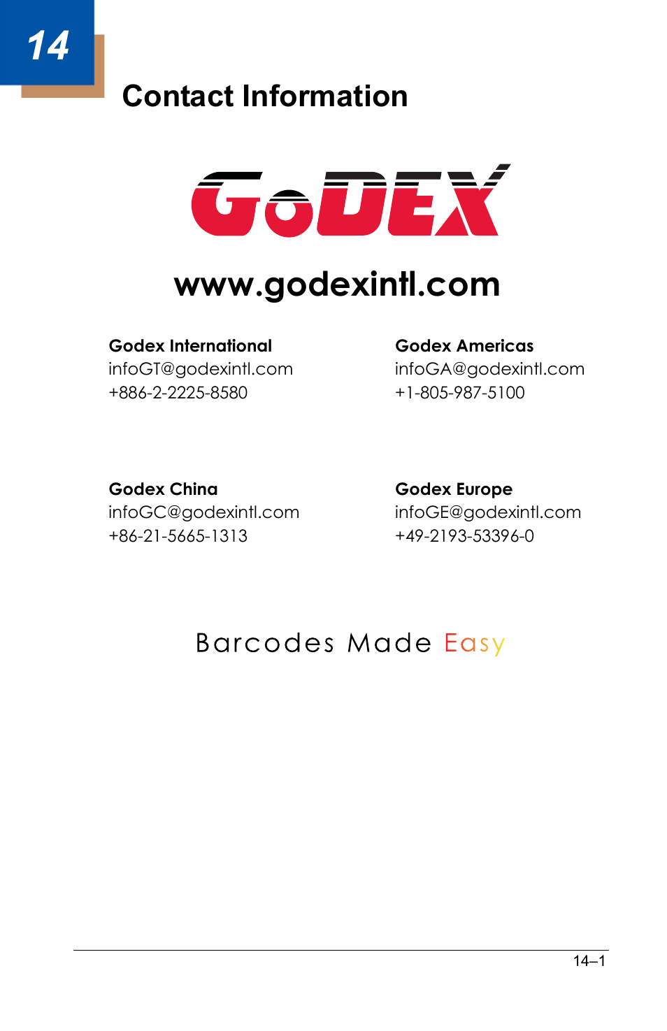 Contact information, Contact information –1 | GoDEX GS220 User Manual | Page 82 / 82