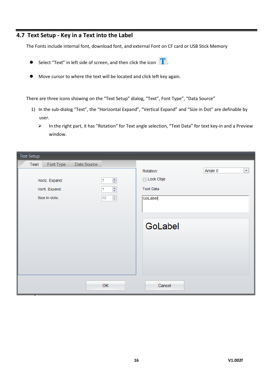 Text setup - key in a text into the label, Golabel on-line help, 7 text setup - key in a text into the label | GoDEX GoLabel User Manual | Page 16 / 72