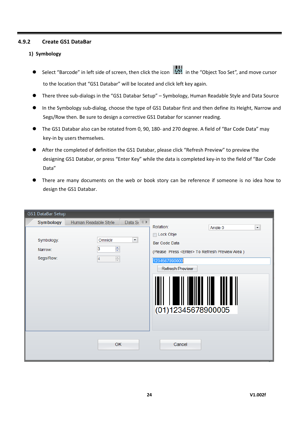 2 create gs1 databar, Golabel on-line help | GoDEX GoLabel User Manual | Page 24 / 72
