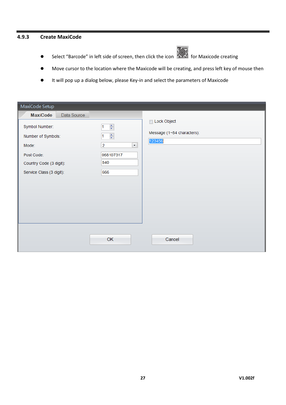 3 create maxicode, Golabel on-line help | GoDEX GoLabel User Manual | Page 27 / 72