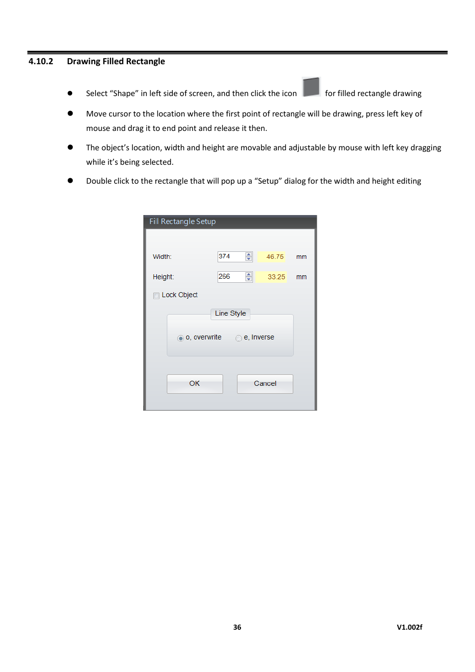 2 drawing filled rectangle, Golabel on-line help | GoDEX GoLabel User Manual | Page 36 / 72