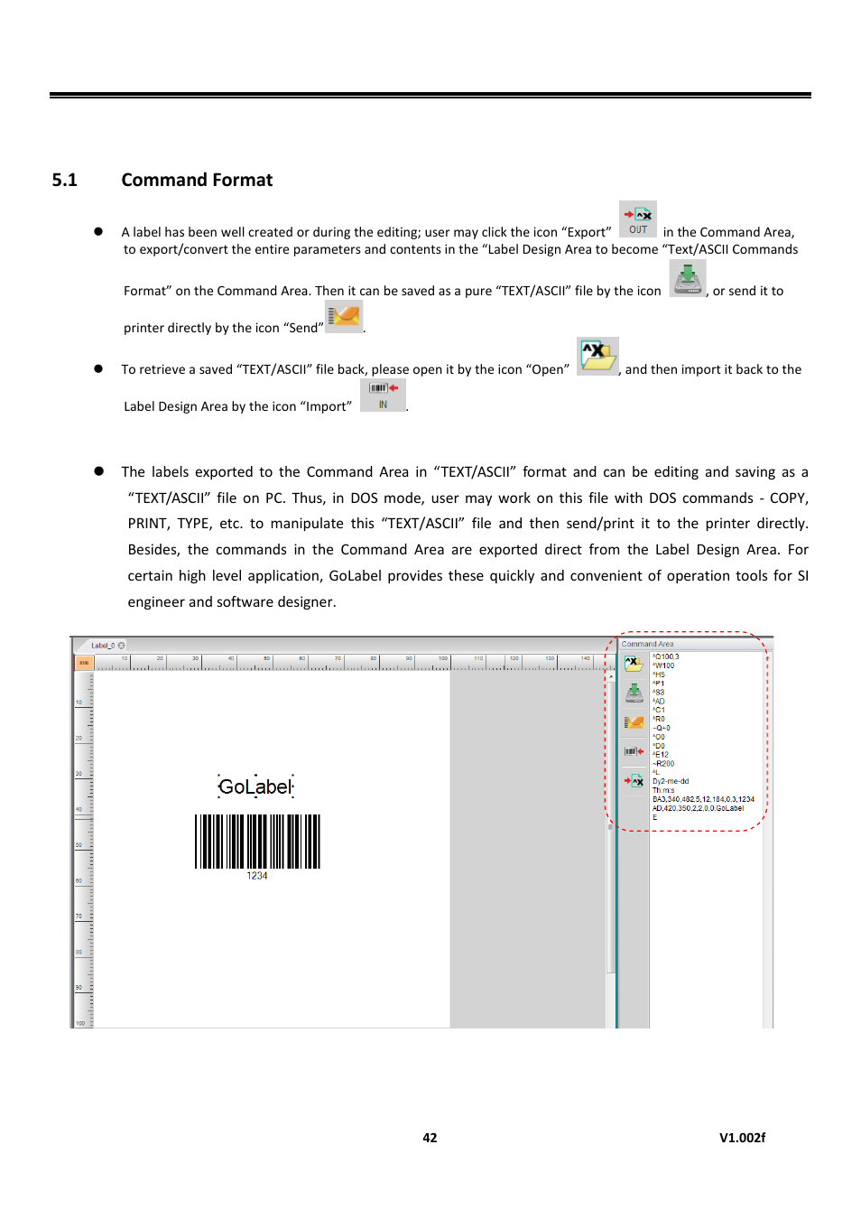 Advance operation, Command format, Golabel on-line help | Advance operation 5.1 command format | GoDEX GoLabel User Manual | Page 42 / 72