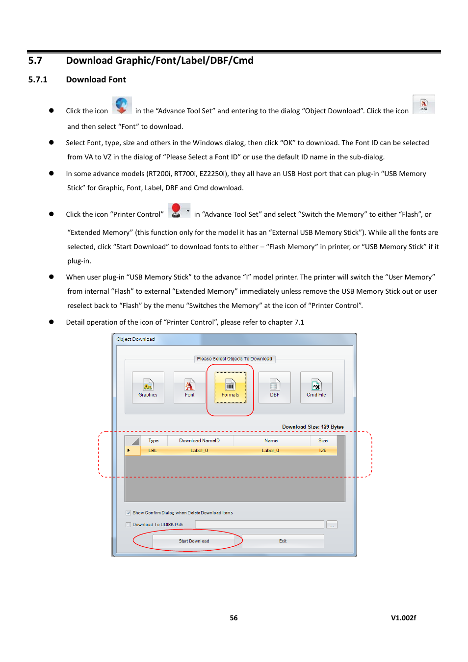 1 download font, Download graphic/font/label/dbf/cmd, Golabel on-line help | 7 download graphic/font/label/dbf/cmd | GoDEX GoLabel User Manual | Page 56 / 72
