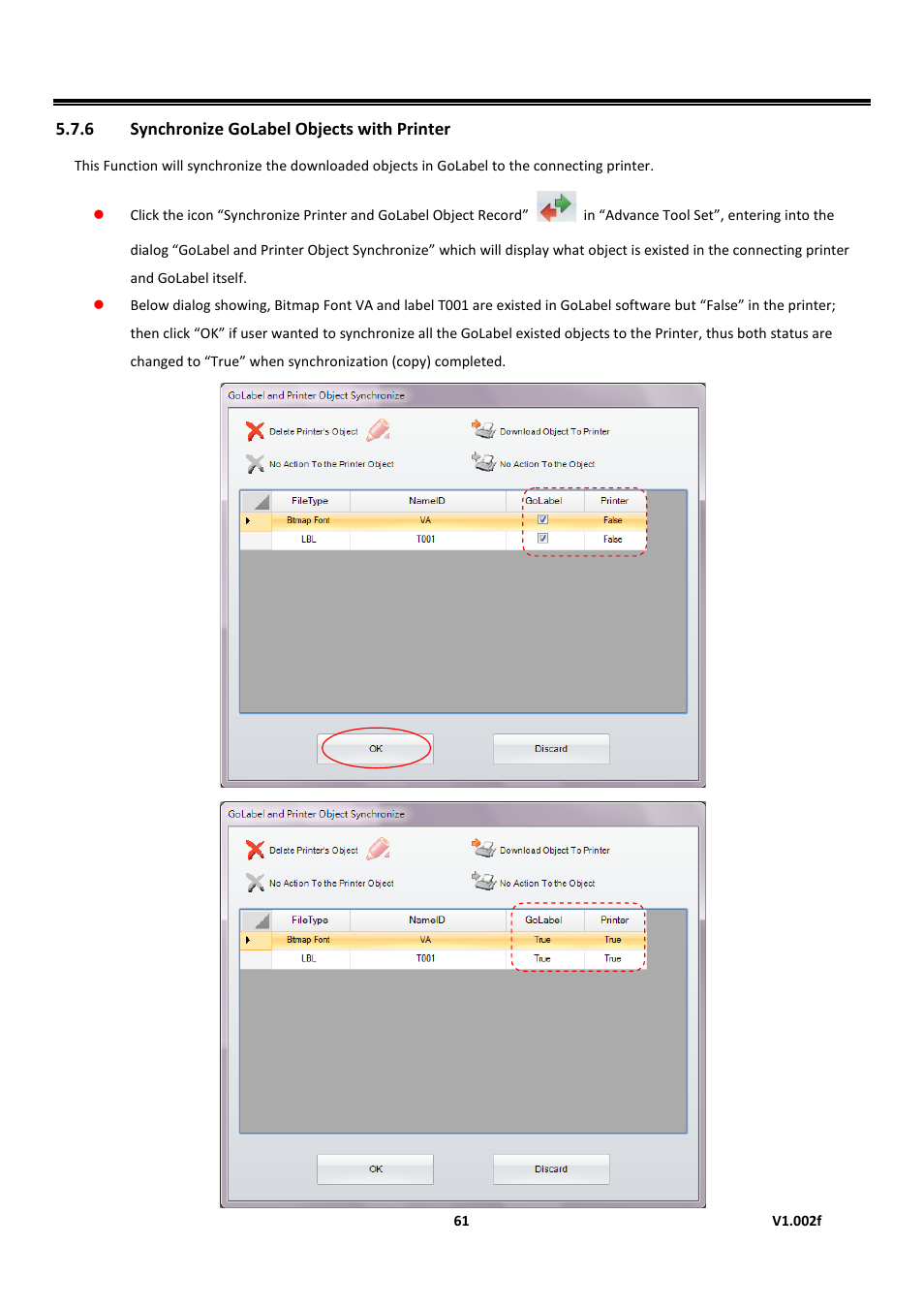 6 synchronize golabel objects with printer, Golabel on-line help | GoDEX GoLabel User Manual | Page 61 / 72