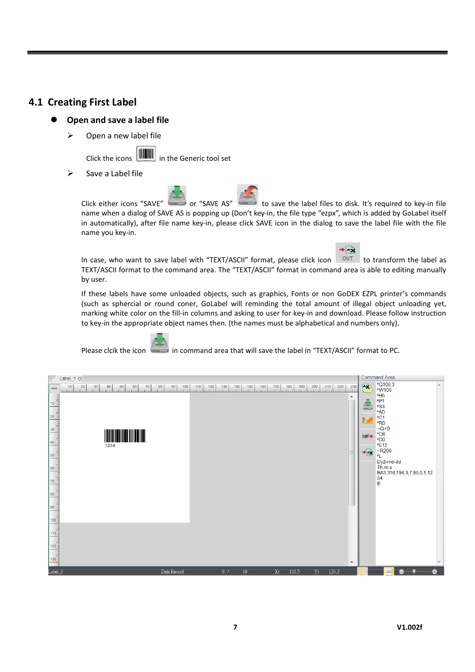 General operation, Creating first label, Golabel on-line help | General operation 4.1 creating first label | GoDEX GoLabel User Manual | Page 7 / 72