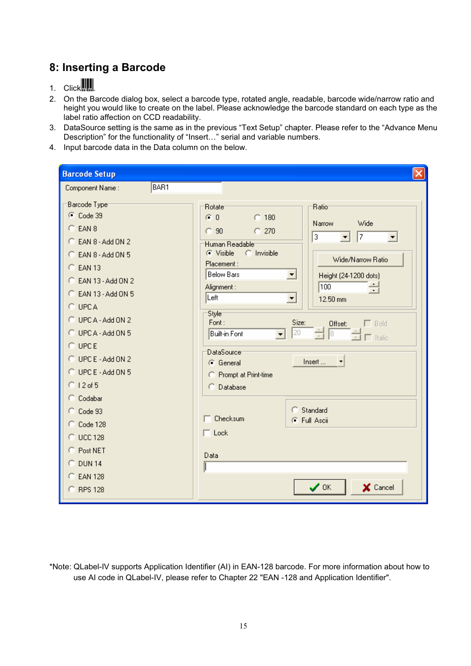 Inserting a barcode | GoDEX QLabel-IV User Manual | Page 16 / 40