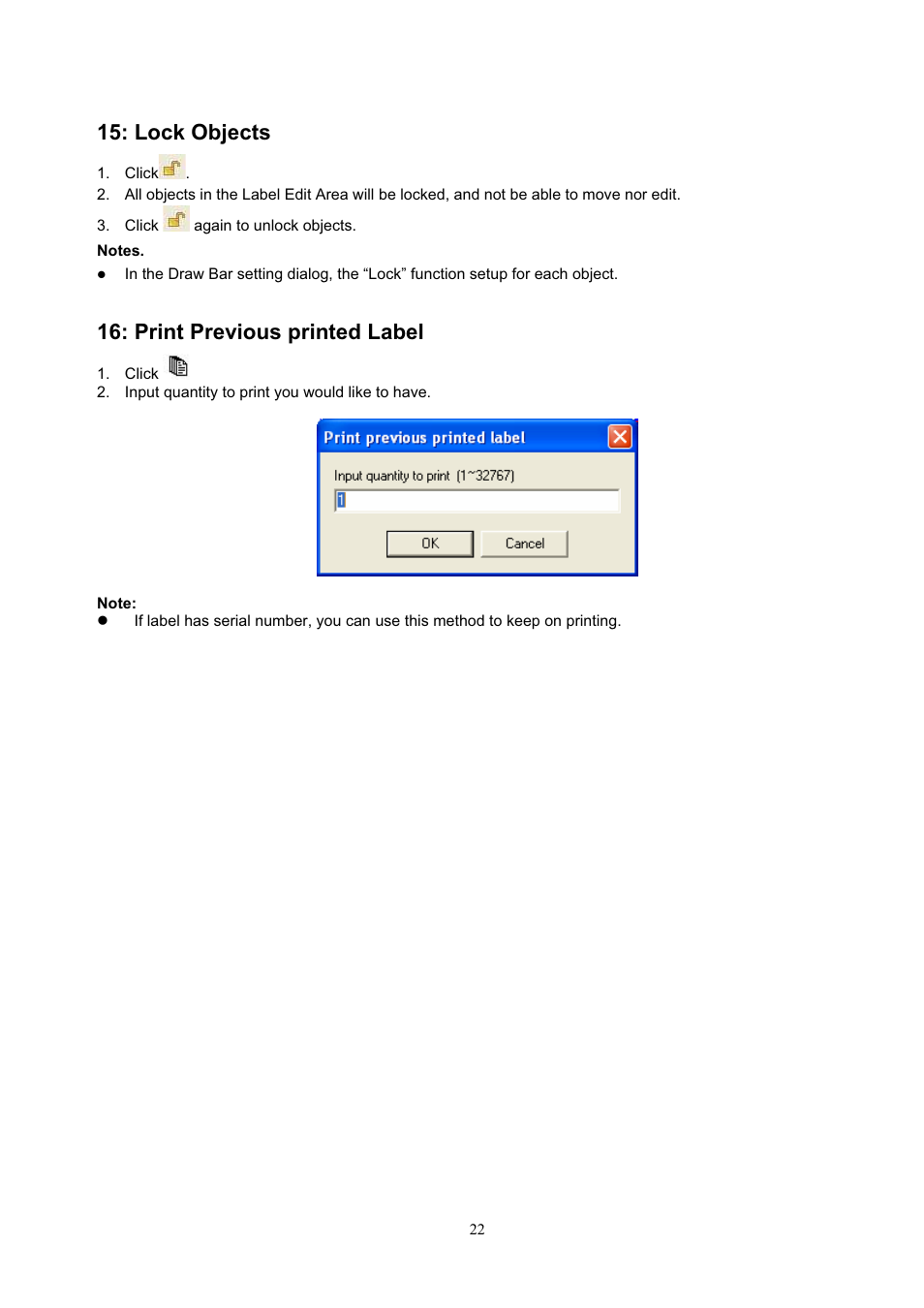 Lock objects, Print previous printed label | GoDEX QLabel-IV User Manual | Page 23 / 40