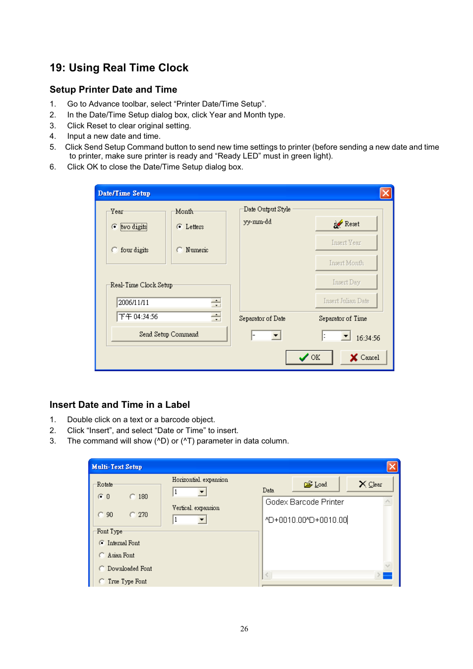Using real time clock | GoDEX QLabel-IV User Manual | Page 27 / 40