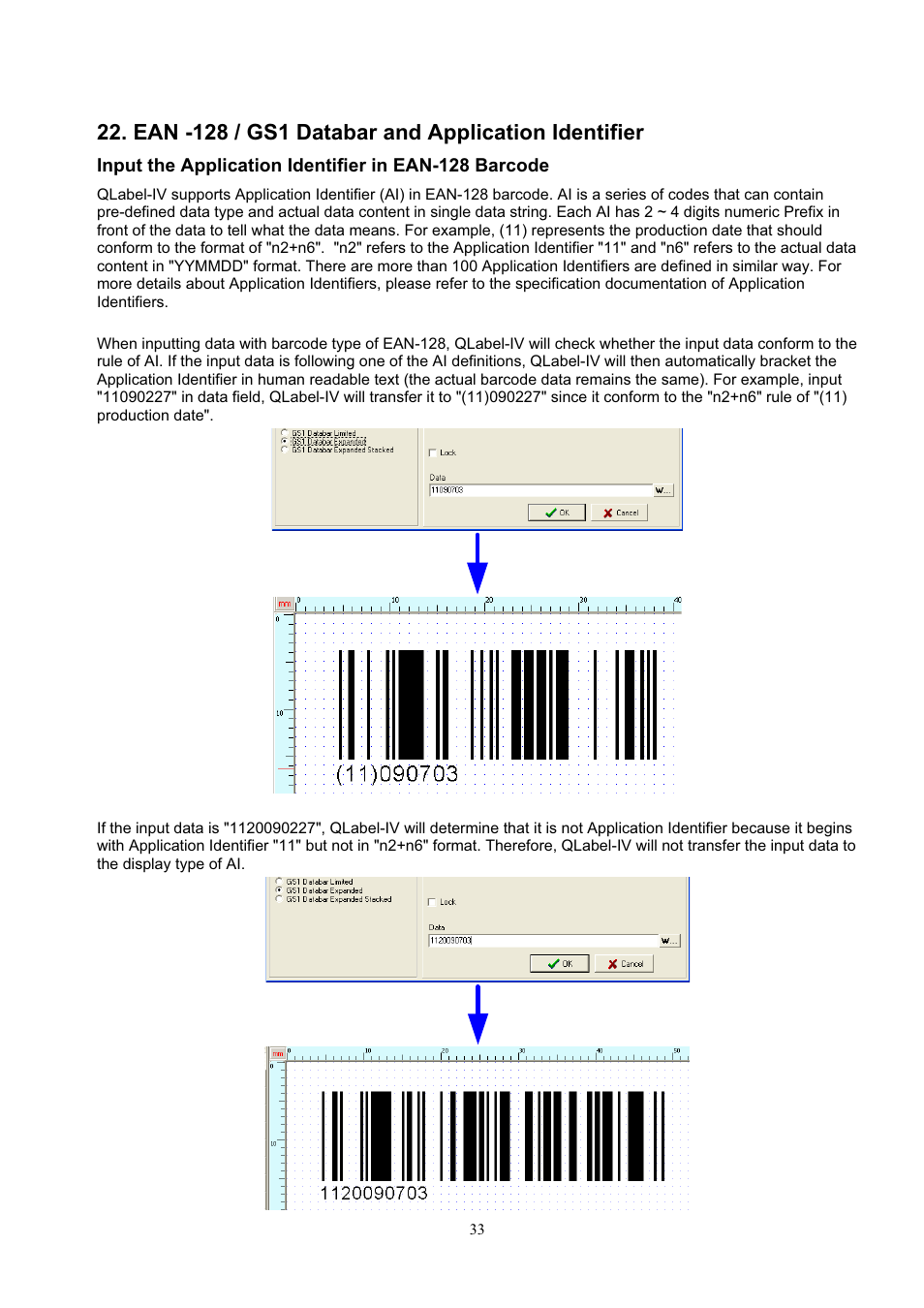 Ean -128 / gs1 databar and application identifier | GoDEX QLabel-IV User Manual | Page 34 / 40