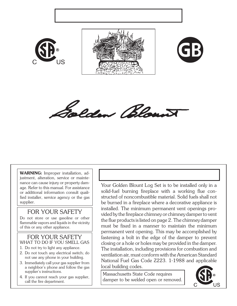 Golden Blount CSA User Manual | 6 pages