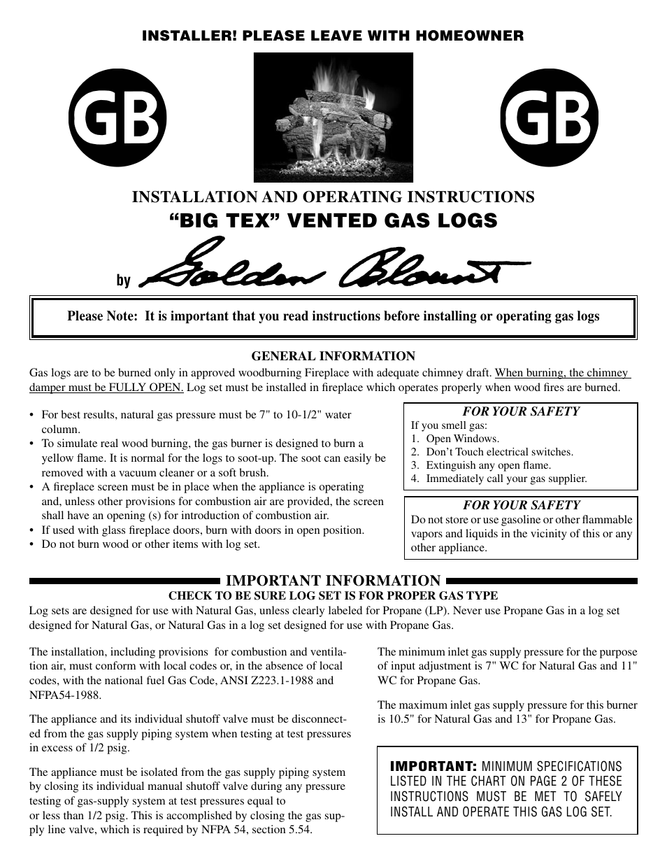 Golden Blount BIG TEX User Manual | 6 pages