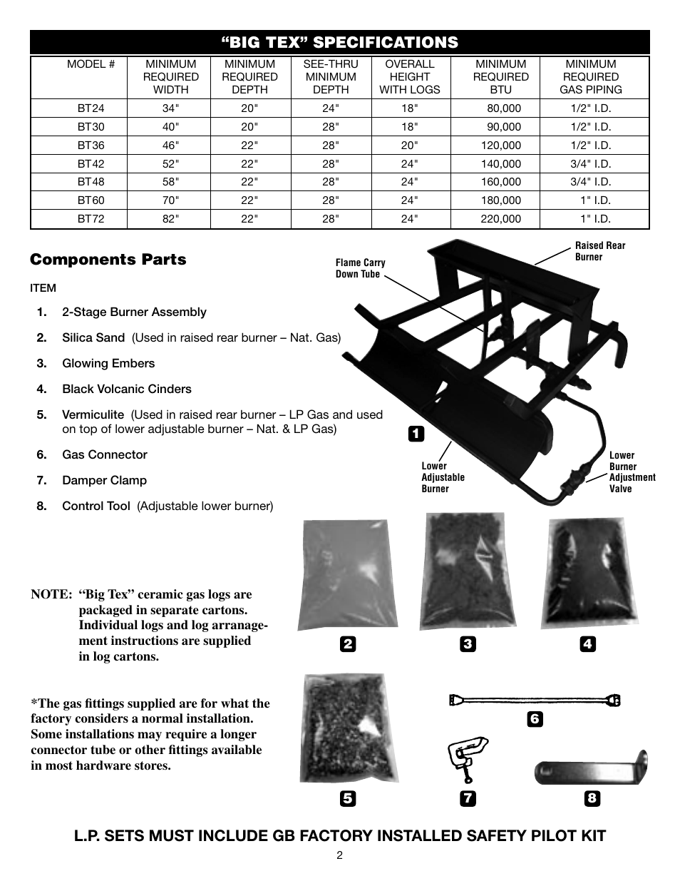 Big tex” specifications components parts | Golden Blount BIG TEX User Manual | Page 2 / 6