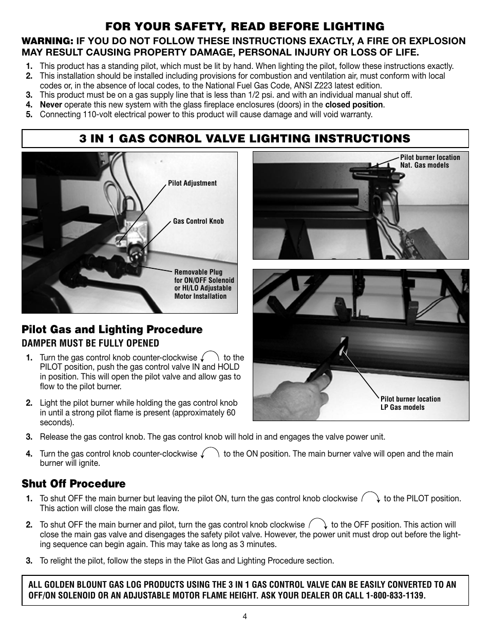 For your safety, read before lighting, Shut off procedure | Golden Blount BIG TEX User Manual | Page 4 / 6