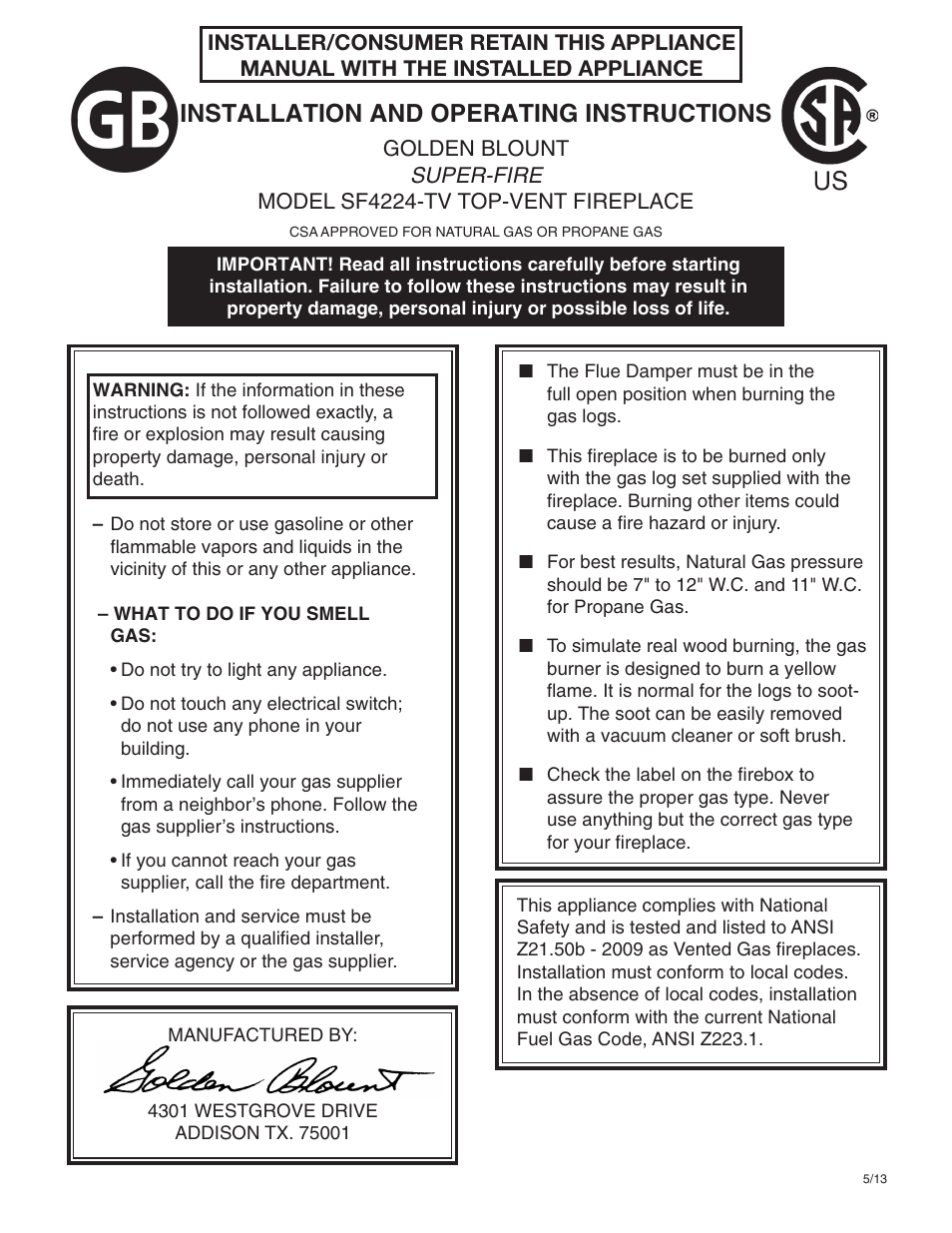 Golden Blount SFire 4224 TV User Manual | 25 pages