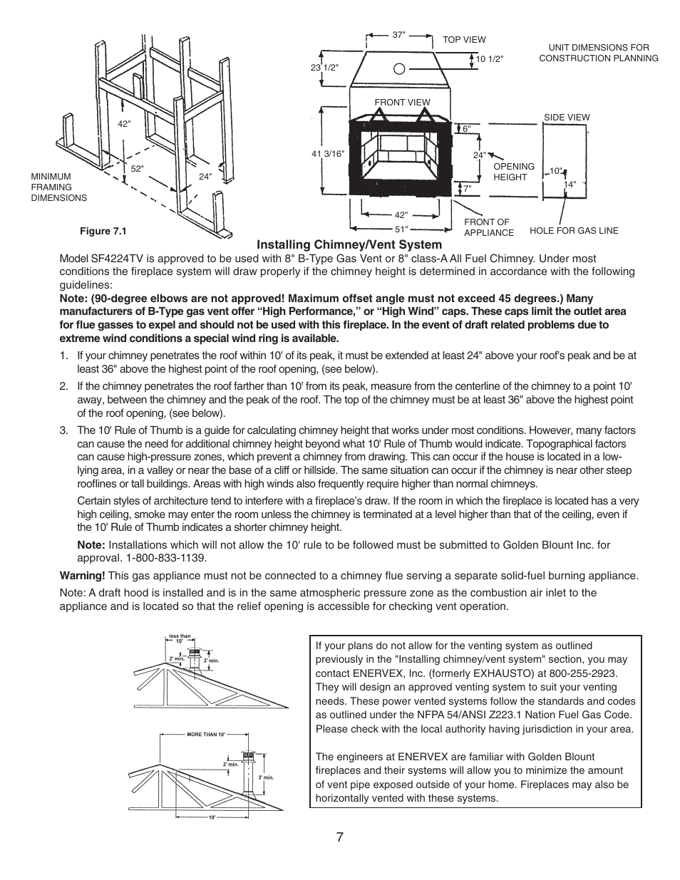 Installing chimney/vent system | Golden Blount SFire 4224 TV User Manual | Page 7 / 25