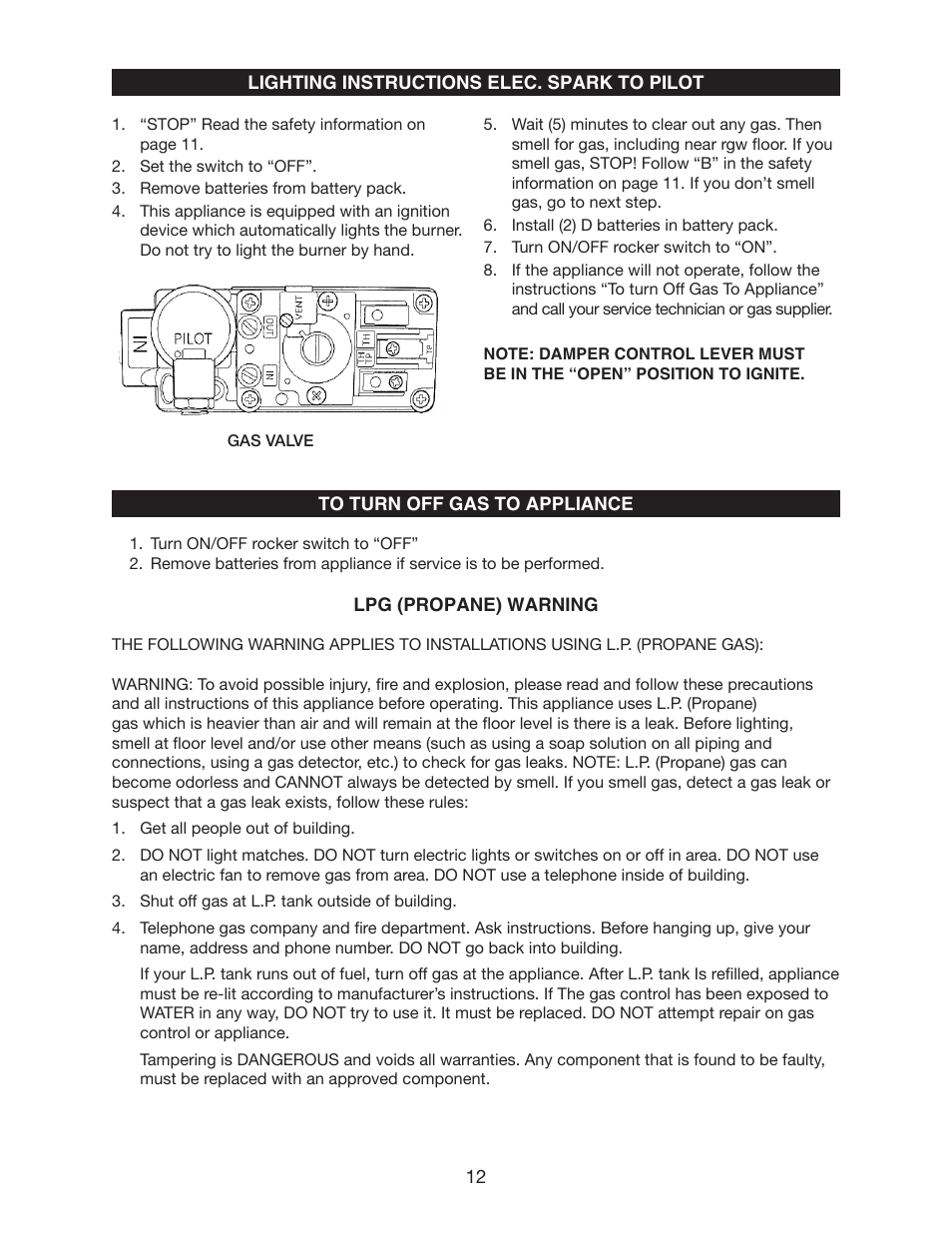 Golden Blount LFP4218TV Linear Fireplace User Manual | Page 12 / 16