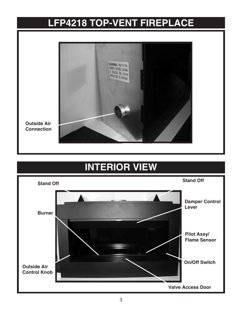 Lfp4218 top-vent fireplace interior view | Golden Blount LFP4218TV Linear Fireplace User Manual | Page 3 / 16