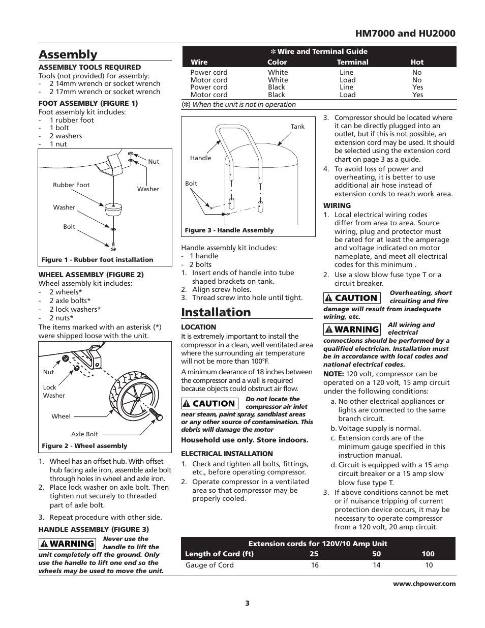 Assembly, Installation | Campbell Hausfeld IN628801AV User Manual | Page 3 / 24