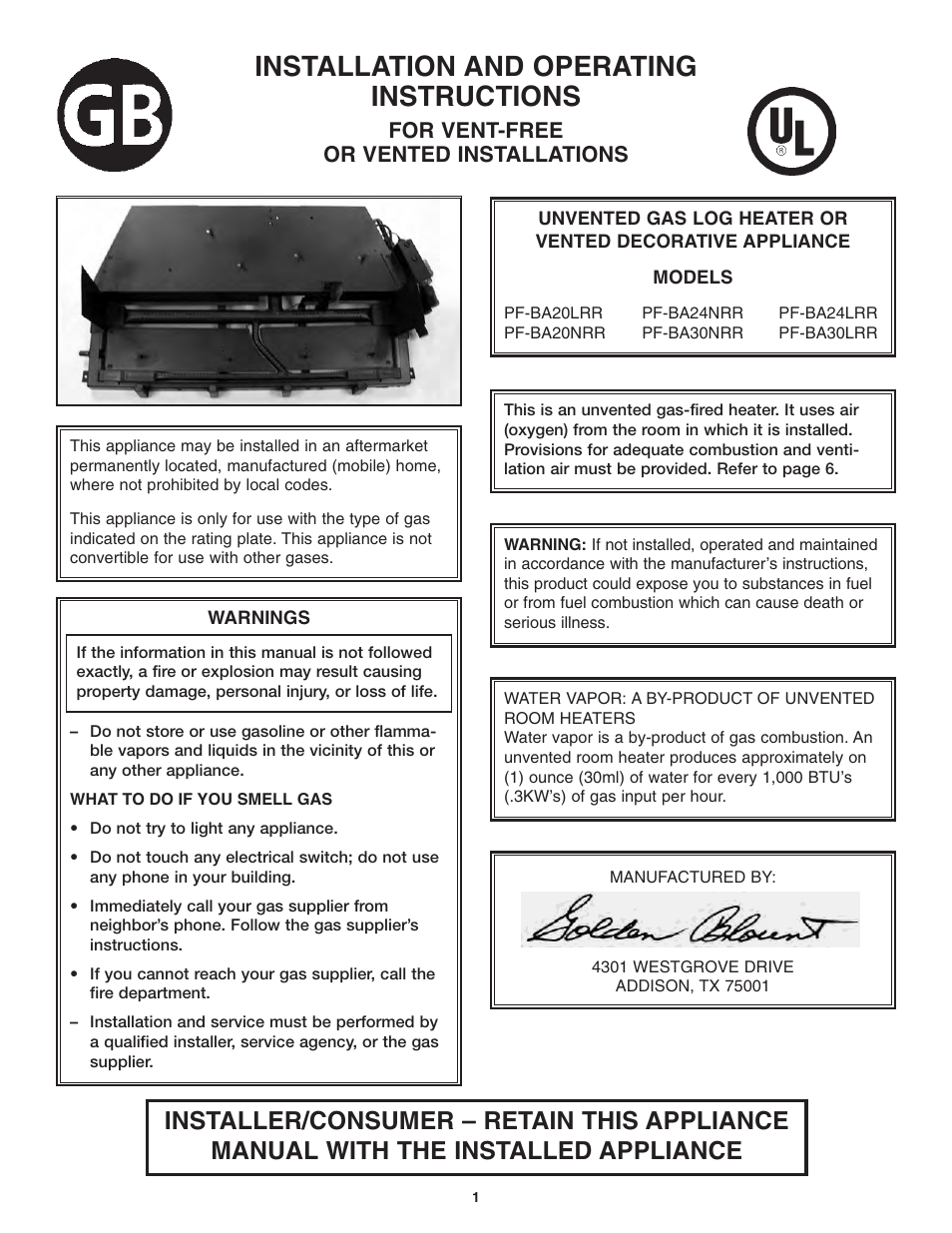 Golden Blount Precision Flame Burner User Manual | 17 pages
