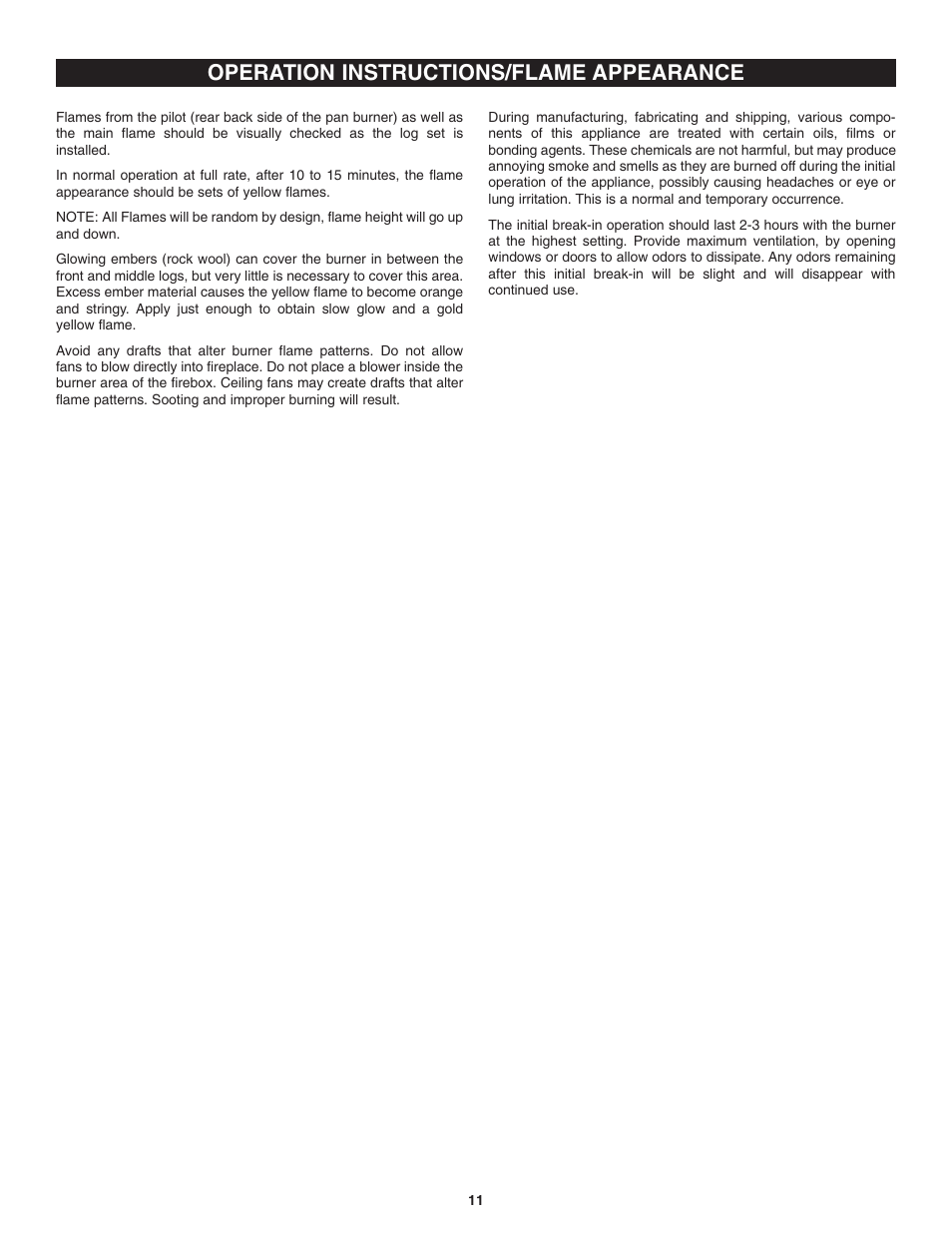 Operation instructions/flame appearance | Golden Blount Precision Flame Burner User Manual | Page 11 / 17