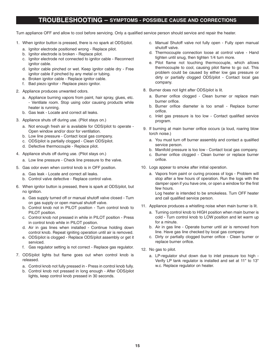 Troubleshooting | Golden Blount Precision Flame Burner User Manual | Page 15 / 17