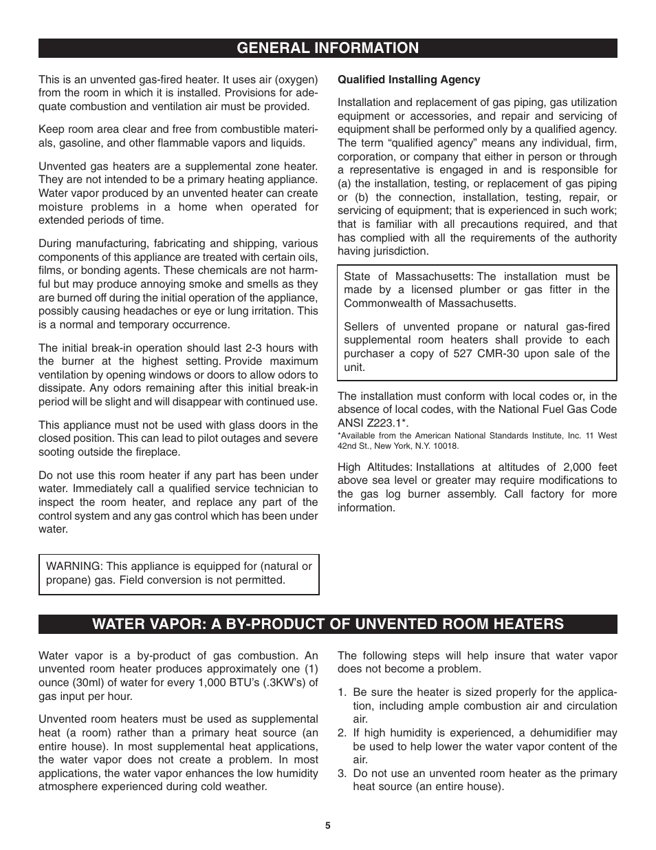 General information, Water vapor: a by-product of unvented room heaters | Golden Blount Precision Flame Burner User Manual | Page 5 / 17