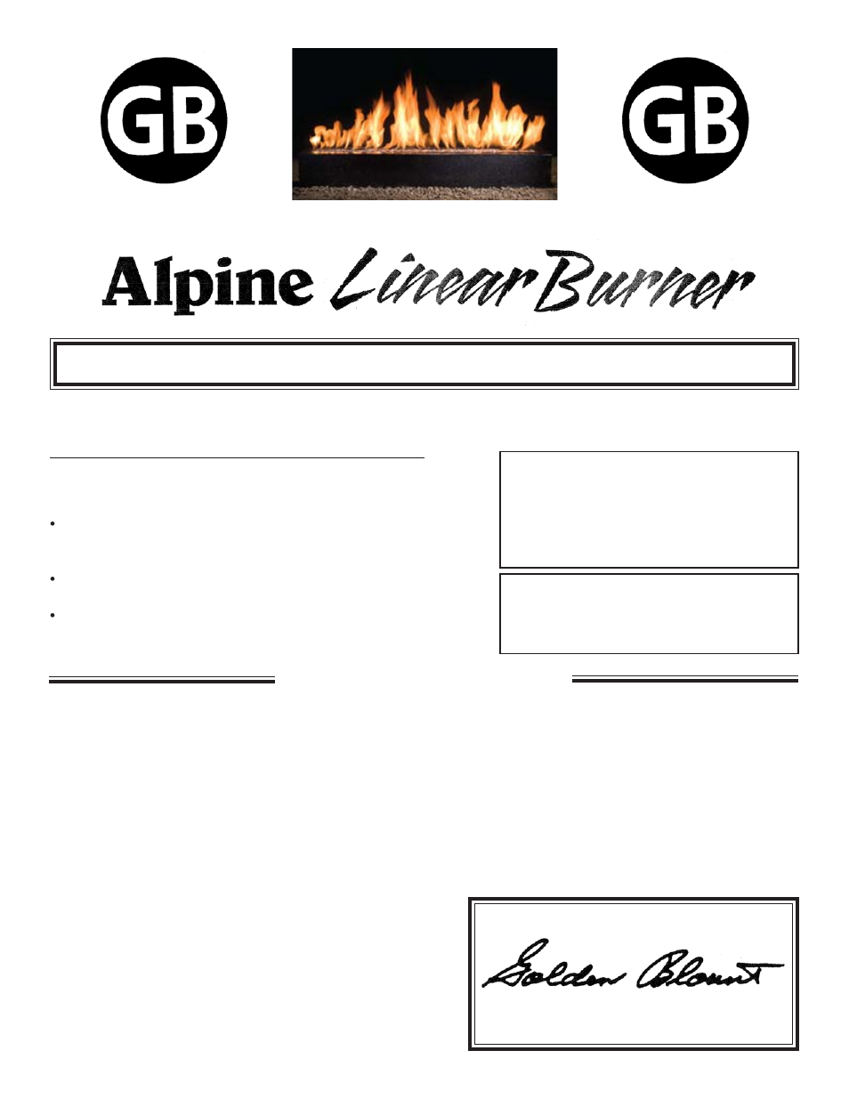 Golden Blount Alpine Linear Burner User Manual | 6 pages