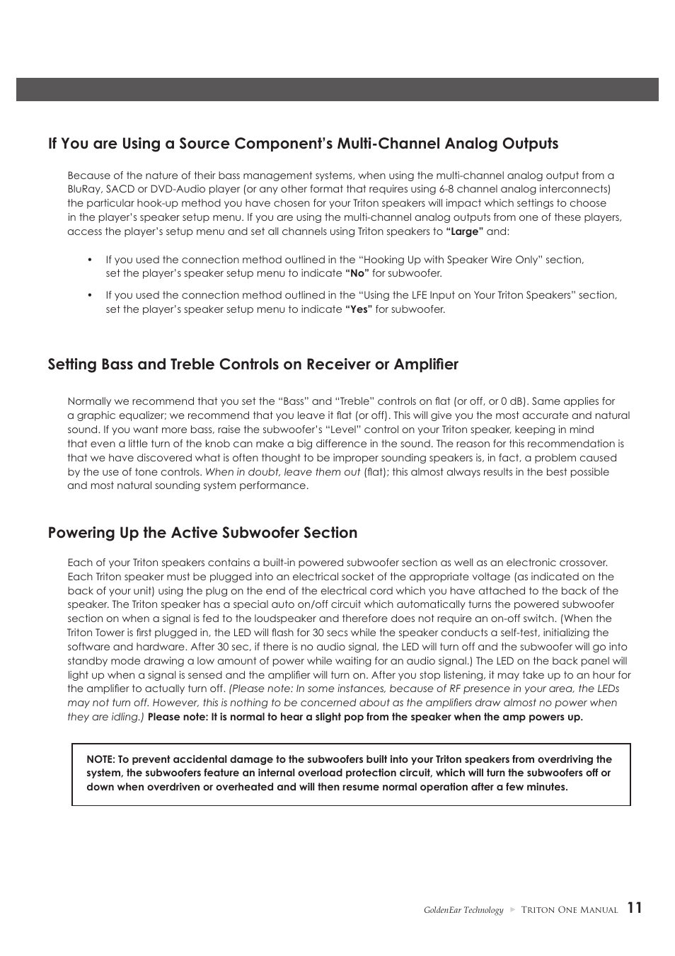 GoldenEar Triton One User Manual | Page 11 / 16