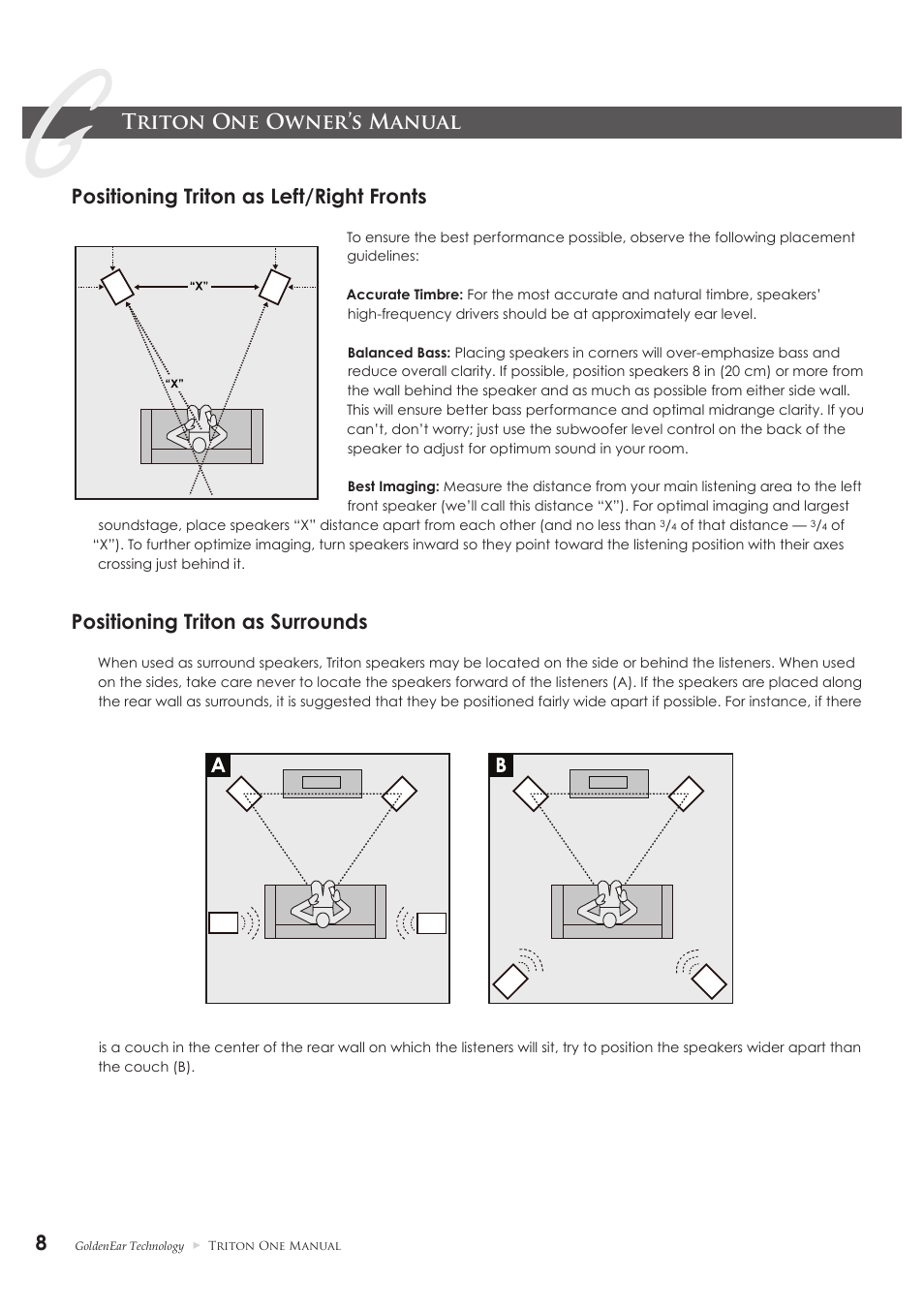 Positioning triton as surrounds | GoldenEar Triton One User Manual | Page 8 / 16