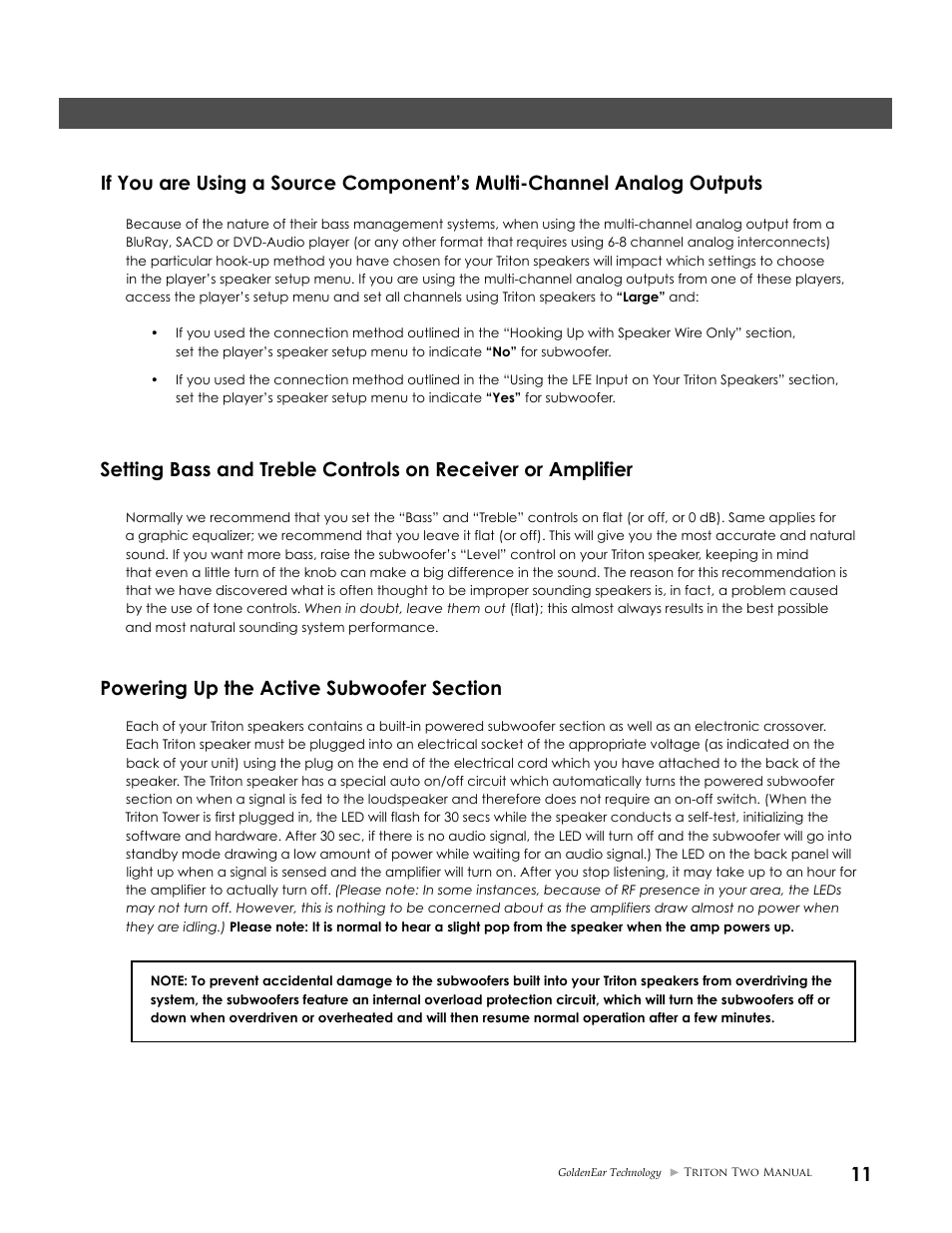 GoldenEar Triton Two User Manual | Page 11 / 16