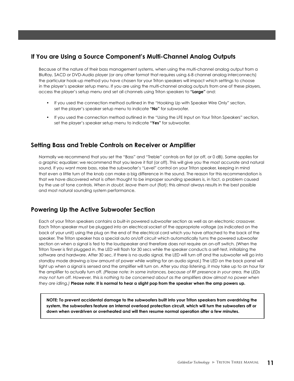 GoldenEar Triton Three User Manual | Page 11 / 16