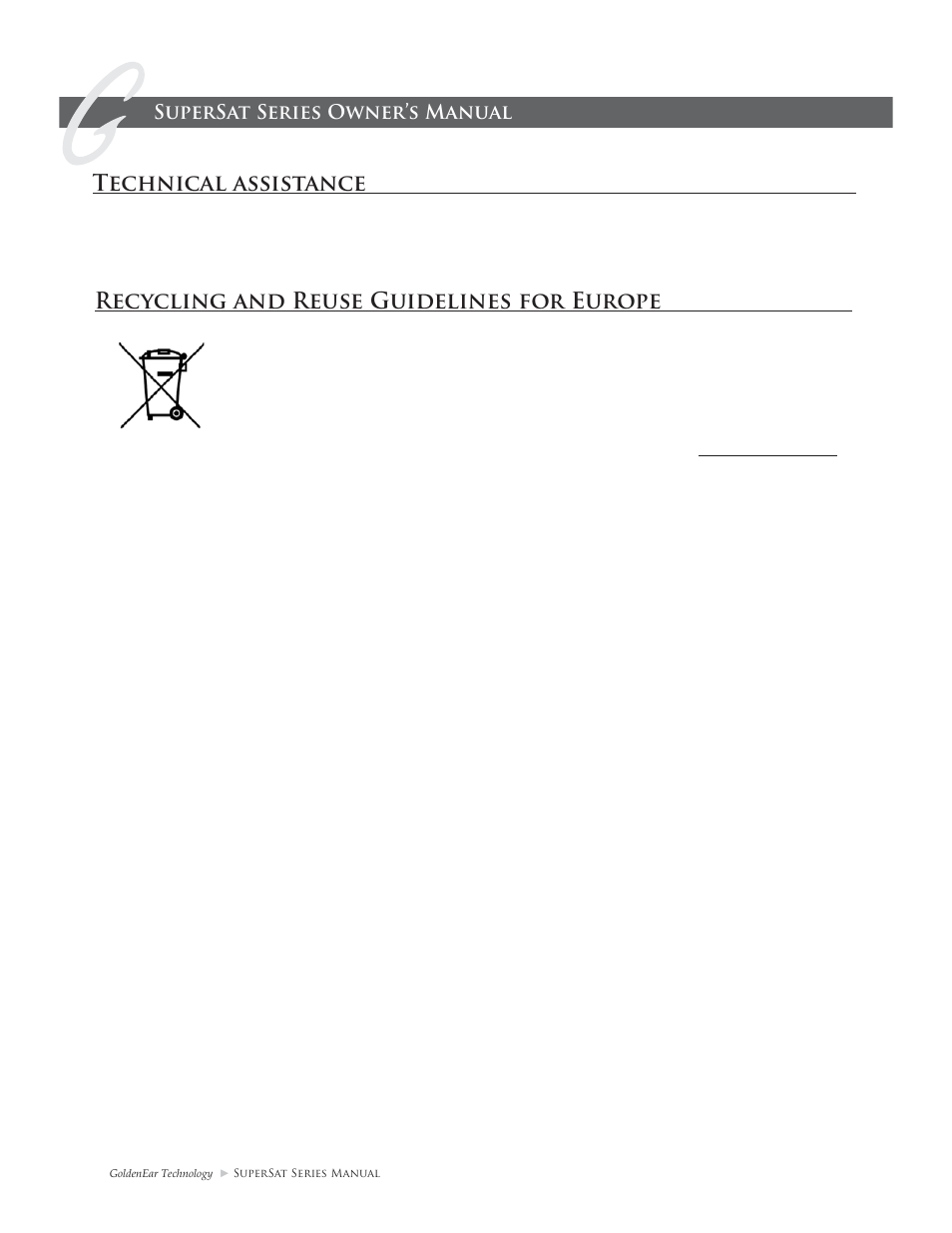 Technical assistance, Recycling and reuse guidelines for europe | GoldenEar SuperSat Series User Manual | Page 14 / 16