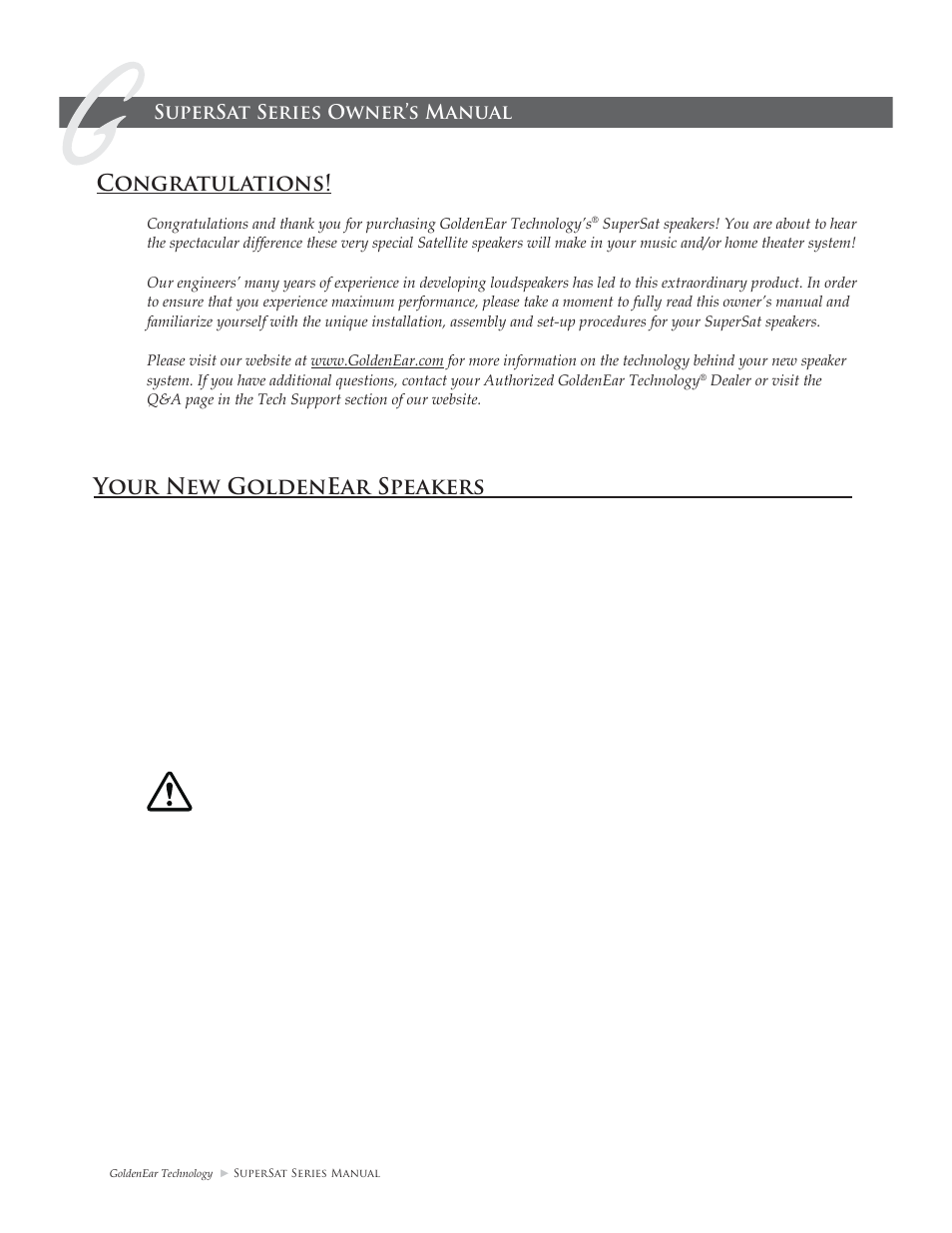 Your new goldenear speakers, Supersat series owner’s manual, Cleaning | Wall and stand mounting | GoldenEar SuperSat Series User Manual | Page 2 / 16