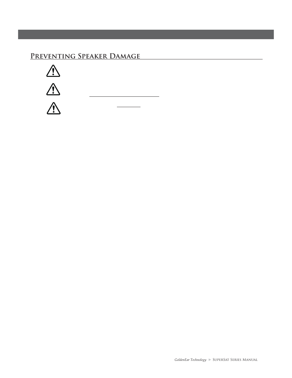 Preventing speaker damage, Volume setting, There is actually a limit | GoldenEar SuperSat Series User Manual | Page 3 / 16