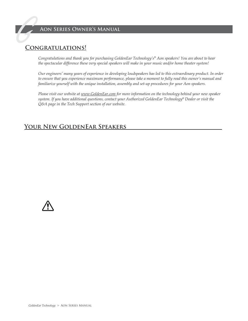 Your new goldenear speakers, Aon series owner’s manual, Cleaning | Wall mounting | GoldenEar Aon Series User Manual | Page 2 / 12