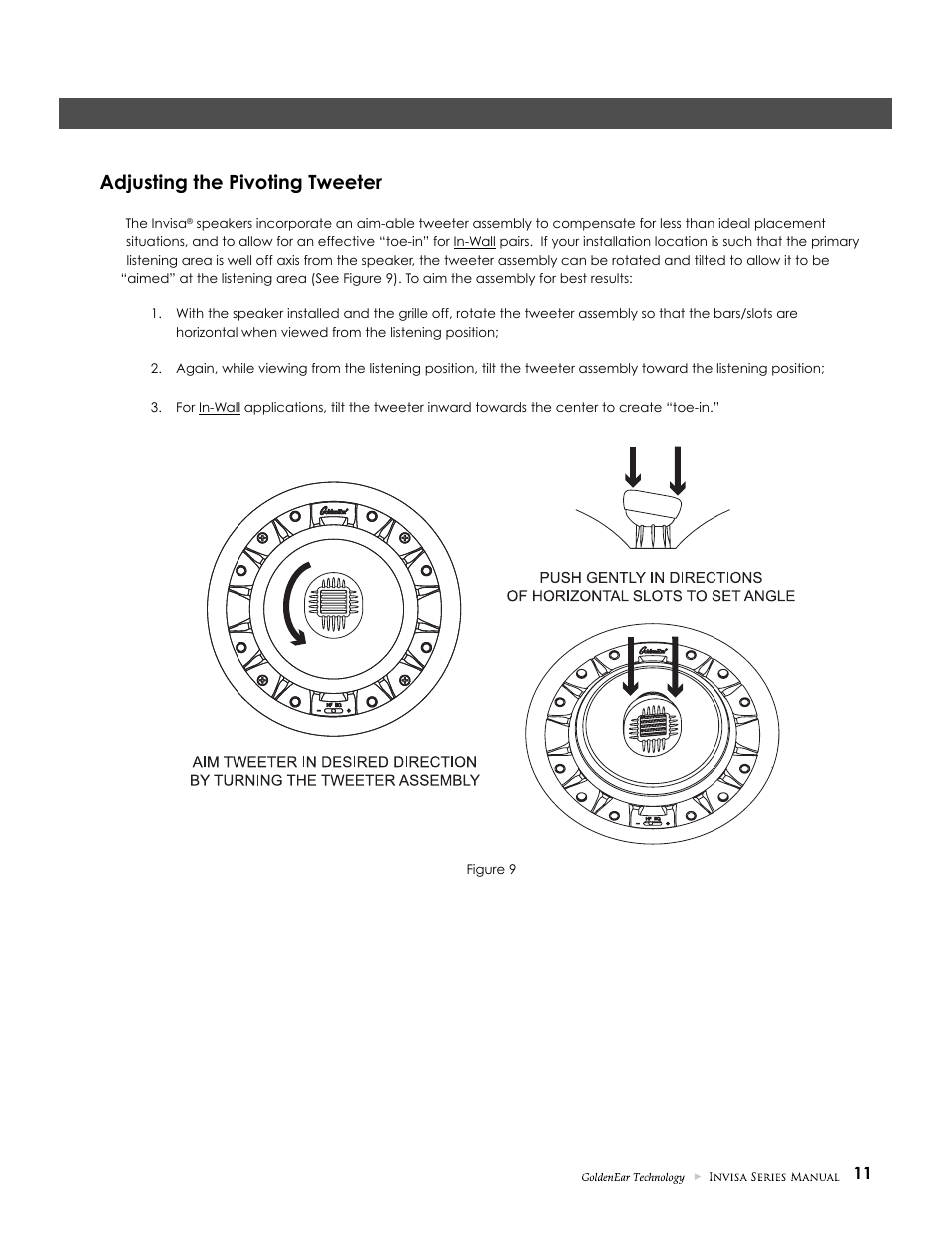 Adjusting the pivoting tweeter | GoldenEar Invisa 650 User Manual | Page 11 / 16