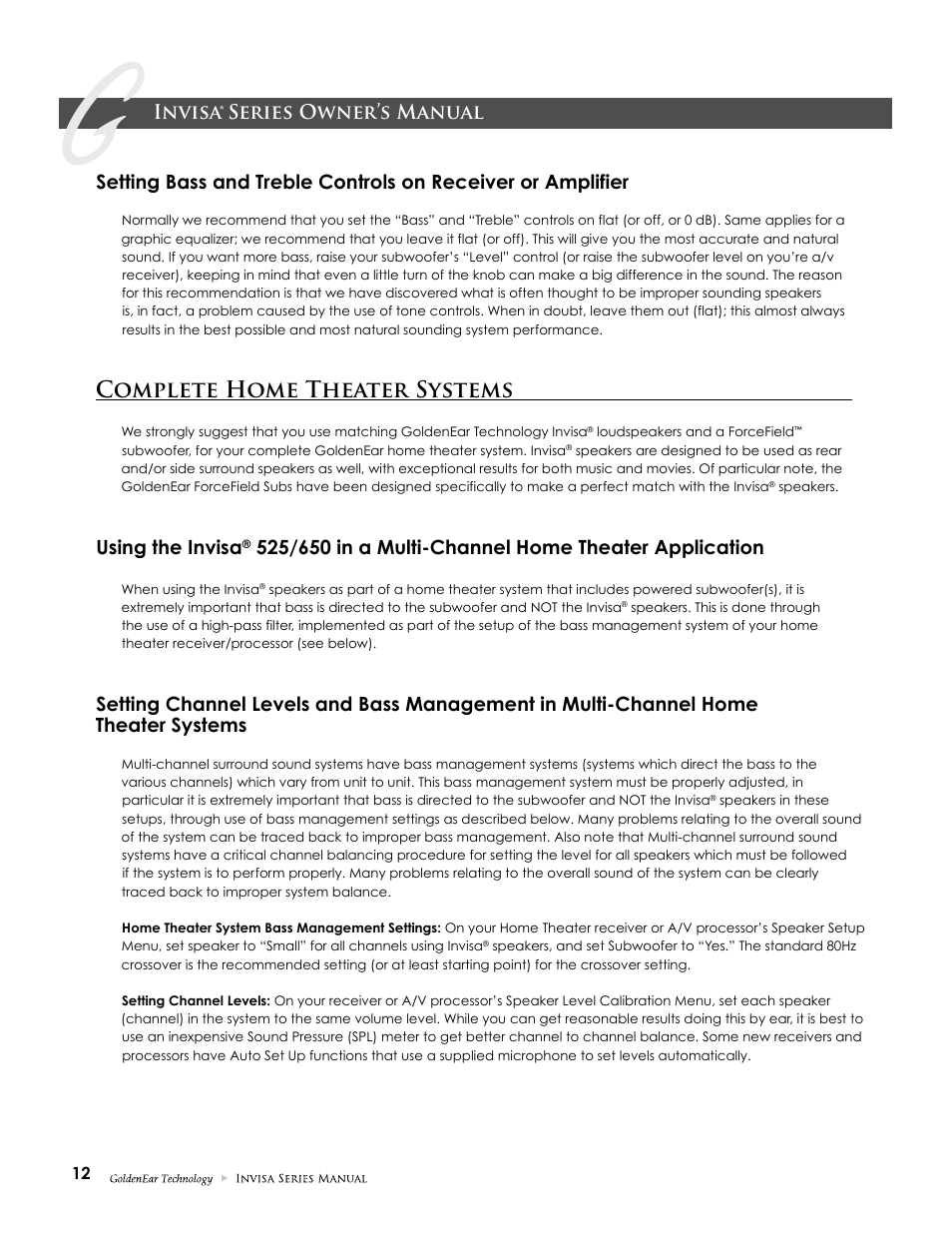 Complete home theater systems, Using the invisa | GoldenEar Invisa 650 User Manual | Page 12 / 16