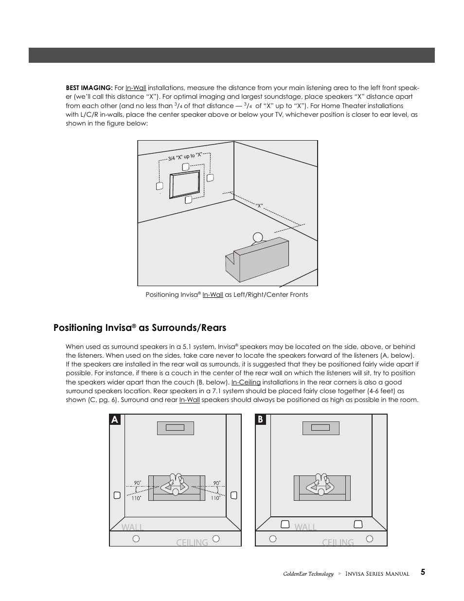 Positioning invisa, As surrounds/rears | GoldenEar Invisa 650 User Manual | Page 5 / 16