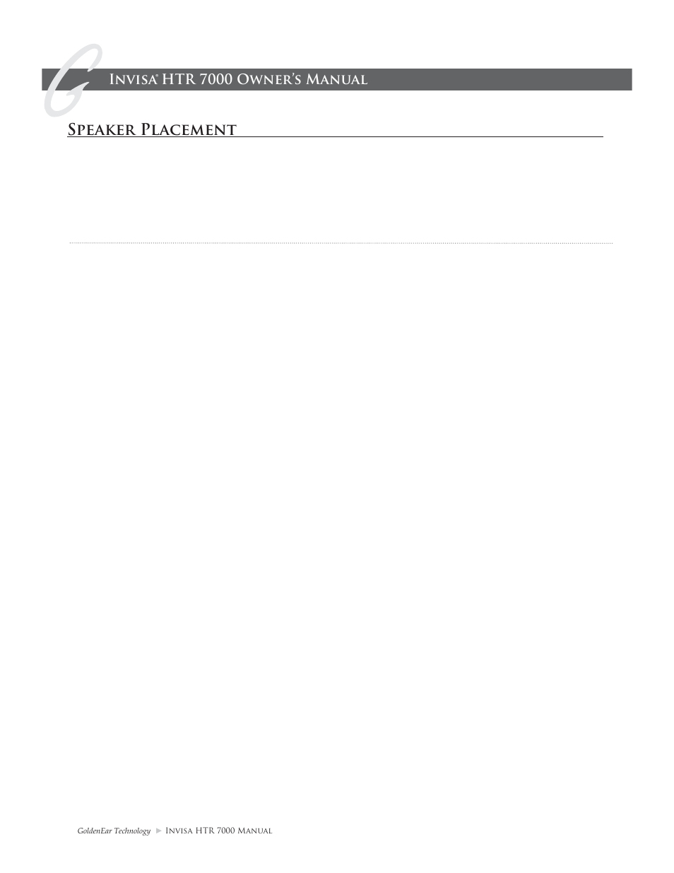 Speaker placement, Invisa® htr 7000 owner’s manual, Room acoustics | GoldenEar Invisa HTR 7000 User Manual | Page 4 / 16