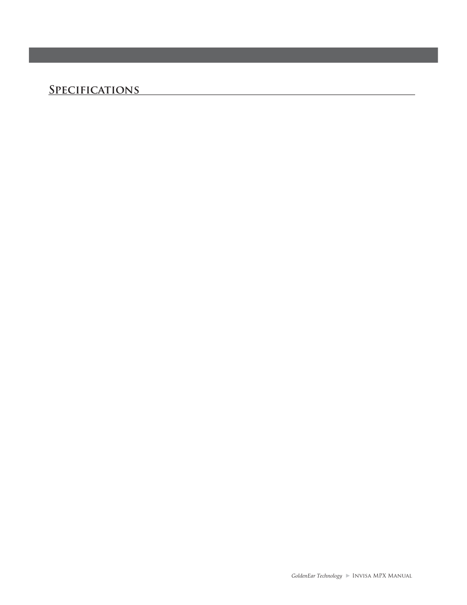 Specifications, Invisa | GoldenEar Invisa MPX User Manual | Page 13 / 16