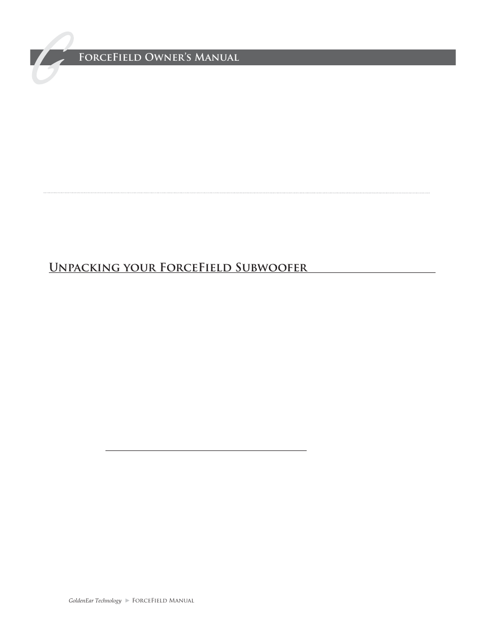 Unpacking your forcefield subwoofer, Forcefield owner’s manual, Please inspect for shipping damage | GoldenEar ForceField Subwoofers User Manual | Page 4 / 16