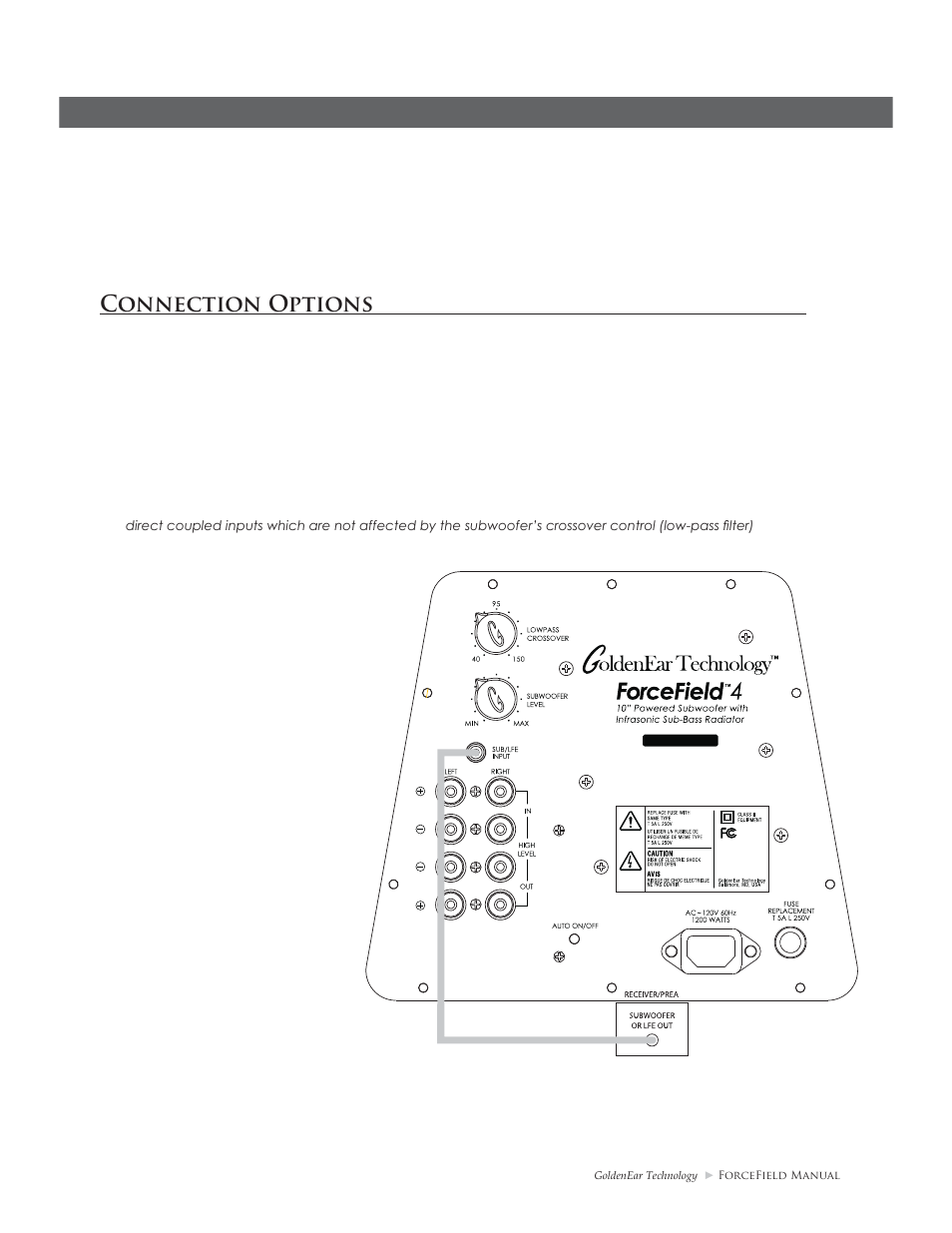 Connection options | GoldenEar ForceField Subwoofers User Manual | Page 9 / 16
