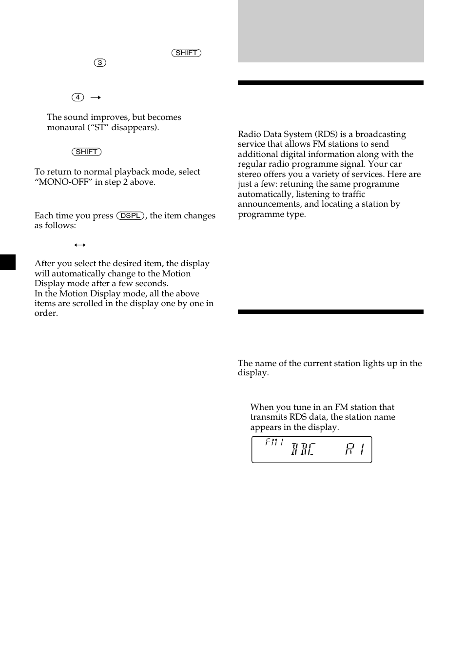 Overview of the rds function, Displaying the station name | Sony CDX-2500R User Manual | Page 10 / 120