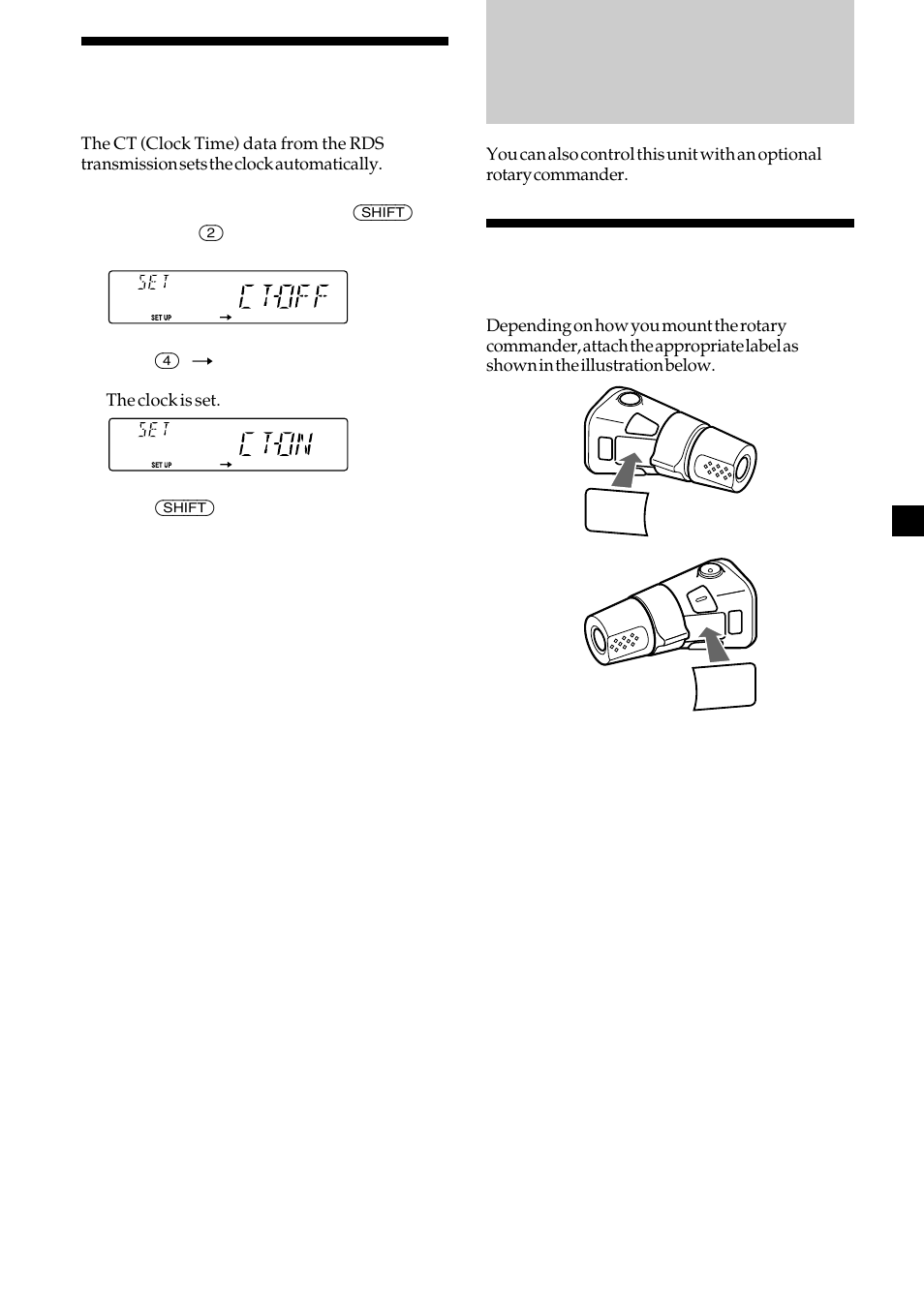 Setting the clock automatically, Other functions, Labelling the rotary commander | 15 setting the clock automatically | Sony CDX-2500R User Manual | Page 15 / 120