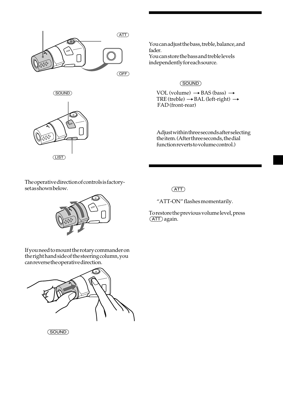 Adjusting the sound characteristics, Attenuating the sound | Sony CDX-2500R User Manual | Page 17 / 120