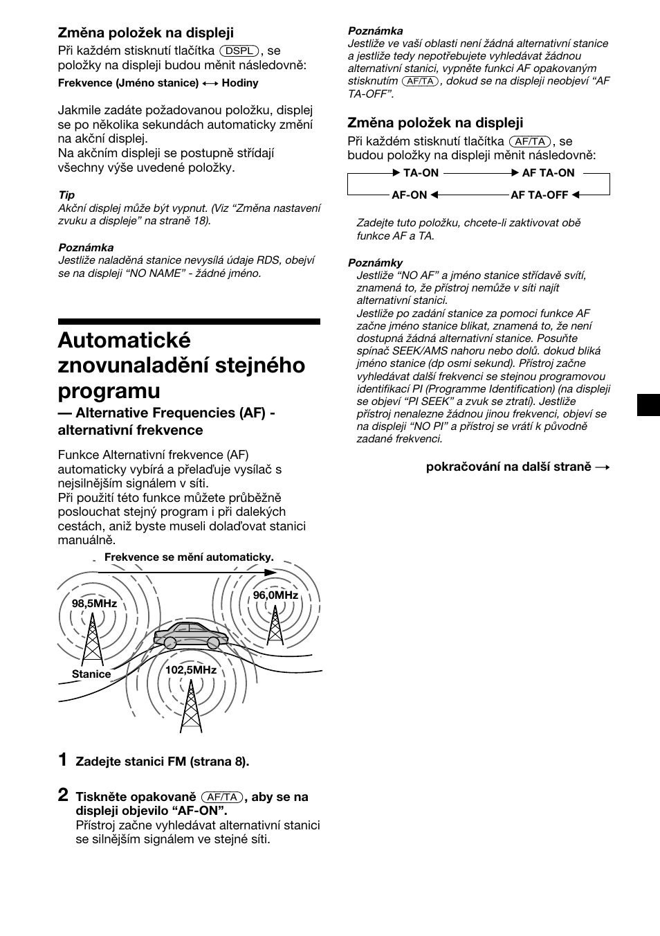 Automatické znovunaladění stejného programu | Sony CDX-2500R User Manual | Page 35 / 120