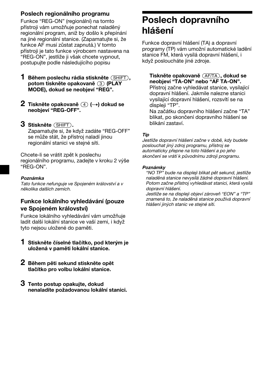 Poslech dopravnìho hl· enì, Poslech dopravního hlášení | Sony CDX-2500R User Manual | Page 36 / 120