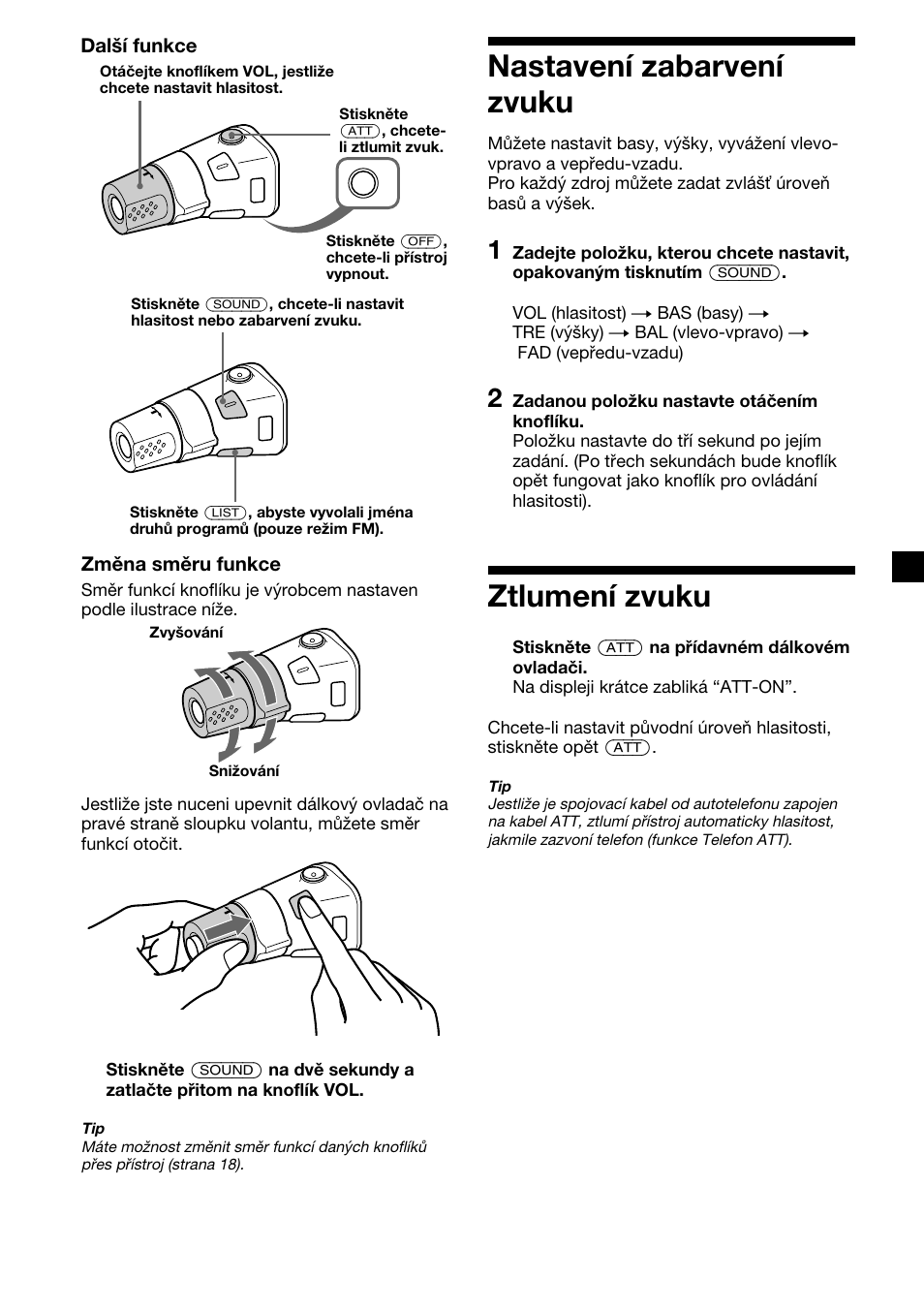 Nastavenì zabarvenì zvuku, Ztlumenì zvuku, Nastavení zabarvení zvuku ztlumení zvuku | 17 nastavení zabarvení zvuku, Ztlumení zvuku | Sony CDX-2500R User Manual | Page 41 / 120